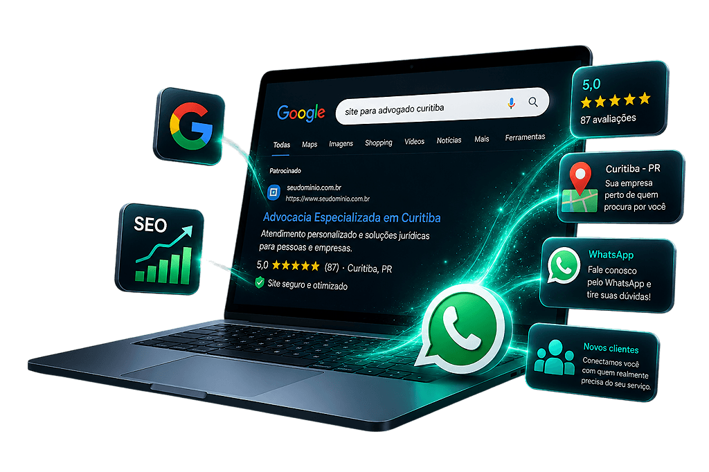Notebook exibindo uma empresa no Google e o contato pelo WhatsApp