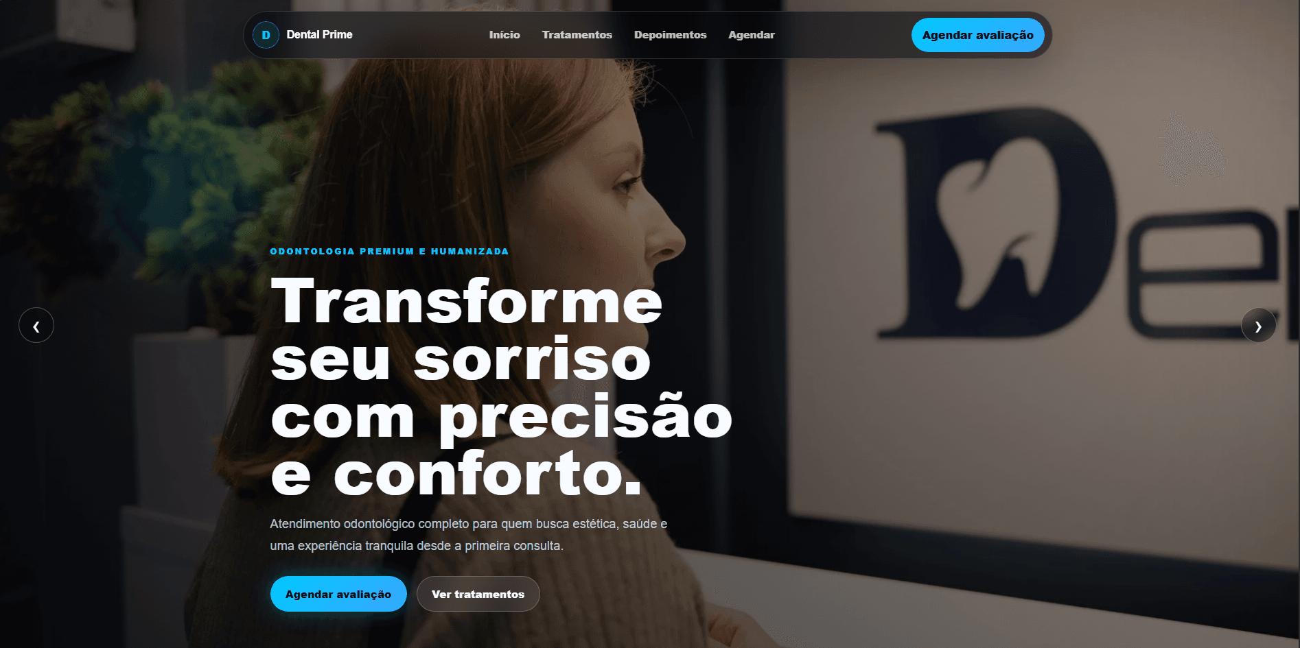 Captura de tela de um site para Odontologia